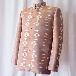 เสื้อสูทคอพระราชทาน แขนยาว มัดหมี่ลายพิเศษ สีน้ำตาลทอง รหัส DM-CT-102849