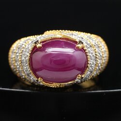 RG250353 แหวนทับทิมพม่าบ่าข้างเพชร ทับทิม 4.8 กะรัต เพชรแท้ 32 เม็ด 0.52 กะรัต ทองแท้ 18k นน.รวม 8.8 กรัม ขนาดแหวน 53