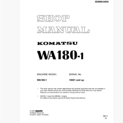 หนังสือ คู่มือซ่อม วงจรไฟฟ้า วงจรไฮดรอลิก จักรกลหนัก Komatsu WA180-1 (ทั้งคัน) EN