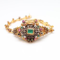 BL25273 สร้อยข้อมือปูสามสียอดมรกต ทองแท้ 90% ทับทิม มรกต เพชรซีก นน.รวม 25.5 กรัม ยาว 19 ซม.