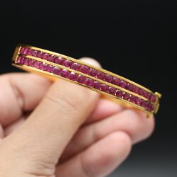 BL25081 กำไลทับทิมเจียรไน 2 แถว ครึ่งวง ทองแท้ 90% นน.รวม 30.6 กรัม เส้นผ่านศูนย์กลาง 5.5 ซม.