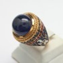 SI253 แหวนนิหร่าฝังขอบไพลินเงินลงยาชุบทอง เงินแท้ นน. 20.4 กรัม Size 54