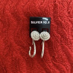 เครื่องประดับเงินแท้ ต่างหูตะเกาโบราณลายดอกตั้งโอ๋