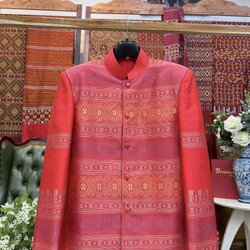 เสื้อสูทคอพระราชทาน แขนยาว ไหมแพรวา สีส้ม รหัส DM-BM-0323679