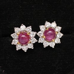 ER25175 ต่างหูทับทิมล้อมเพชร เพชรแท้ 20 เม็ด 0.60 กะรัต ทองแท้ 90% นน.รวม 3.8 กรัม