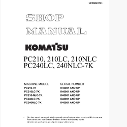 หนังสือ คู่มือซ่อม วงจรไฟฟ้า วงจรไฮดรอลิก จักรกลหนักPC210-7K K40001 , PC210LC-7K K40001 , PC210-NLC-7K K40001 , PC240LC-7K K40001 , PC240NLC-7K K40001 (ทั้งคัน) EN