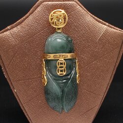 PD25011 จี้หยกจักจั่น ห่วงทองฉลุลายจีน ทองแท้ 18k นน.รวม 16.9 กรัม