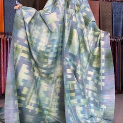 ผ้าไหมลายพิเศษ มัดหมี่เนื้อหนา ไหมแท้ สีฟ้าน้ำทะเลสลับเขียวมิ้น เลือกตามขนาด รหัส MMFZ-116-082568176