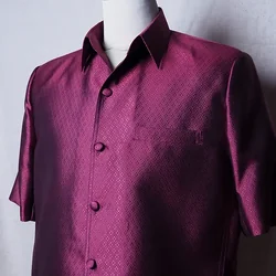 เสื้อซาฟารี คอปก ลูกแก้ว ทรงซาฟารี เฉดสีม่วงเปลือกมังคุด รหัส DT-CT100707