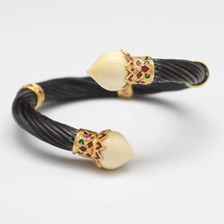 BL25031 กำไลหัวบัวหางช้างแต่งทองลงยา ทองแท้ 90% นน.รวม 32.2 กรัม เส้นผ่านศุนย์กลาง 5.8 ซม. ปรับขนาดได้