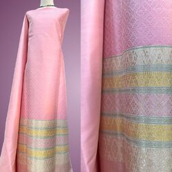 (ผ้าชุด)ไหมยกใหญ่ลำพูน (สีพื้น 2เมตร+ลาย 2.4เมตร) สีชมพู รหัส N90-AA-12176617171