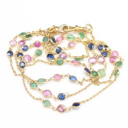 NL25059 สายสร้อยหลากสีพร้อมก้ามปู (คล้องแมส) ทองแท้ 90% นน.รวม 12.6 กรัม ยาว 32 นิ้ว