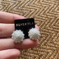 เครื่องประดับเงินแท้ ต่างหูตะเกาลายดอกพิกุล