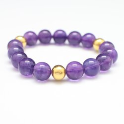 BL25165 สร้อยข้อมืออะเมทิส แต่งเม็ดทองแท้ 90% นน.รวม 22.6 กรัม ฟรีไซส์