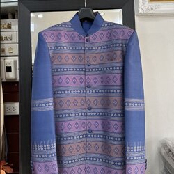 เสื้อสูทคอพระราชทาน แขนยาว ไหมแพรวา สีน้ำเงินคราม รหัส DM-BM-0201681