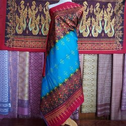 ซิ่น ผ้าไหมมัดหมี่ 3ตะกอ ขนาด 1x2เมตร สีฟ้า รหัส R2Q-NY-03206708294