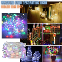 5V WS2812B Bead ไฟกระพริบ 10M 100LED Addressable RGBIC IP67 Wire Lamp Christmas Garden ไฟประดับคริสต์มาส ประดับสวน ปาร์ตี้