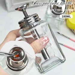 ขวดปั๊มแก้ว หัวสแตนเลส ขวดปั๊มน้ำยาล้างเล็บ ขวดกดแอลกอฮอล์ ปั๊มน้ำยาต่างๆ 180ml