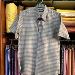 เสื้อสูทคอพระราชทาน แขนสั้น ผ้าไหมลายสก็อต ไหมแท้ Size M รหัส DK-AA-0116681