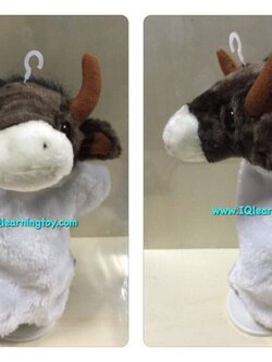 หุ่นมือหัวสัตว์รูปวัวกระทิง ขนนุ่มมาก ใช้เป็นสื่อการสอนสำหรับเด็ก ส่งฟรี