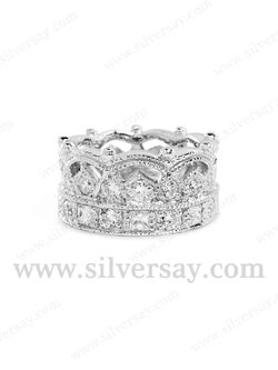 แหวนมงกุฎฝังเพชรสวิสทรงกลม&สี่เหลี่ยมรอบวง