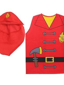 ชุดดับเพลิงสีแดงแบบผ้าพิมพ์ลายและหมวกใส่ได้ทั้งเด็กชายและเด็กหญิง ฟรีไซด์สำหรับเด็กอายุ 3-7 ขวบ ส่งฟรี