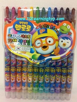 สีเทียนหมุนได้ 12 สี ลายโพโร่โร่ Pororo จากเกาหลี (12 สี มาตรฐาน) เนื้อสีสดใส ไม่หักง่าย (1.5+) จัดส่งฟรี