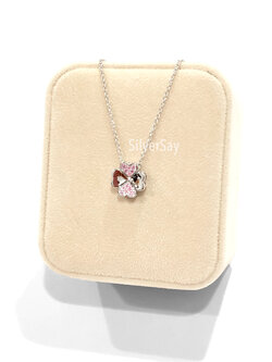 จี้ใบโคลเวอร์ Clover 4 ฝังเพชรสวิสสีชมพู/ร้อยสร้อยผ่านด้านใน