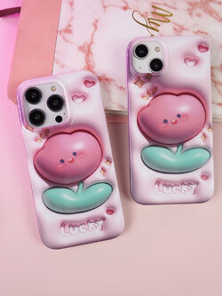เคสโทรศัพท์ iPhone ดอกทิวลิป 3มิติ ผิวเรียบแบบเงา สำหรับ14Pro/13/12ProMax/12/11