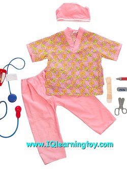 ชุดแต่งกายอาชีพ-ชุดพยาบาล ใส่ได้ทั้งเด็กชายและเด็กหญิง (เสื้อ+กางเกง+หมวก+อุปกรณ์ทั้งหมด) ขนาดฟรีไซด์สำหรับเด็ก 100-130 ซม. ส่งฟรี