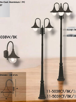 โคม3หัวเสาอลูมิเนียมโรมัน รุ่น AD11-5038JF/BK 2A สีดำ