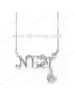 จี้ชื่อ-สร้อยชื่อ "NEST" ติดหัวใจตุ้งติ้งฝังเพชรสวิส พร้อมสร้อยคอลายอิตาลี เงินแท้ 925 ชุบทองคำขาว