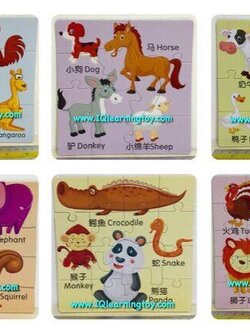 ชุดจิ๊กซอคำศัพท์ 6 in 1 ฝึกต่อภาพสัตว์ต่างๆพร้อมเรียนรู้คำศัพท์ที่ใช้เรียกชื่อสัตว์ต่างๆเป็นภาษาอังกฤษ และภาษาจีน 6 แบบ 6 ขนาด ส่งฟรี