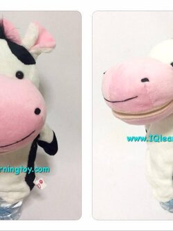 หุ่นมือหัวสัตว์ รูปวัว ขยับปากได้ ขนนุ่มมาก ส่งฟรี