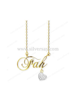 จี้ชื่อ-สร้อยชื่อ "Fah" หัวใจตุ้งติ้งฝังเพชรสวิส พร้อมสร้อยคอลายอิตาลี เงินแท้ 925 ชุบทองคำ22k