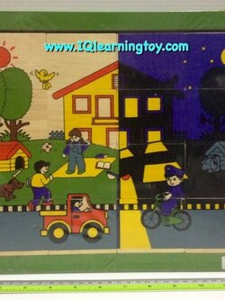 ของเล่นไม้- ภาพตัดต่อ กลางวันกลางคืน เพื่อเรียนรู้ความแตกต่างเรื่องเวลา ความมืดและความสว่าง การดำเนินชีวิตและกิจกรรมที่แตกต่างในช่วงของวัน ส่งฟรี