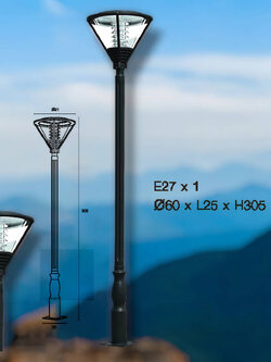 ไฟสนามหญ้าสวนกันน้ำกลางแจ้ง เหล็กอลูมิเนียม สูง 305 ซม. สีดำ