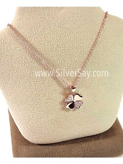 จี้ใบโคลเวอร์ Clover 4 ฝังเพชรสวิส/สลับเกลี้ยง/10มม./สีทองชมพูโรสโกลด์