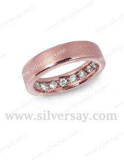 แหวนแก้เคล็ดซ่อนเพชรเก้าเม็ด/โมเดิร์น-วงหนา/พ่นทราย-ตัดขอบเงา/สีทองชมพู