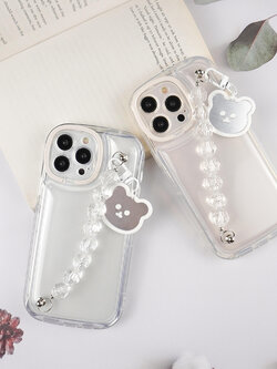 เคสโทรศัพท์ iPhone เคสใส พร้อมสายคล้องมือลูกปัด ตั้งได้ สำหรับ14ProMax/13ProMax/11