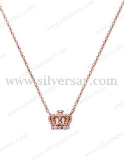 สร้อยคอพร้อมจี้มงกุฎฝังเพชรสวิสแถวครึ่งวง/สีทองชมพู