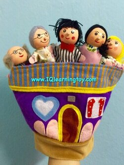 หุ่นถุงมือชุดครอบครัว เป็นหุ่นถุงมือตุ๊กตาคนต่างๆทำจากไม้ กับผ้า เมื่อสวมใส่นิ้วมือแล้วสามารถขยับได้ ส่งฟรี