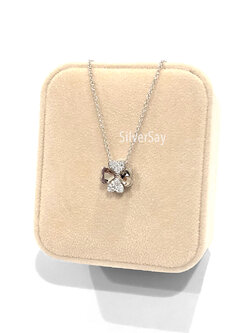 จี้ใบโคลเวอร์ Clover 4 ฝังเพชรสวิสสลับเกลี้ยง/ร้อยสร้อยผ่านด้านใน