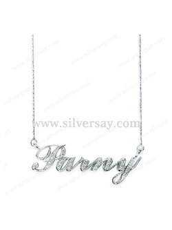 จี้ชื่อ-สร้อยชื่อ "Parny" ฝังเพชรสวิส พร้อมสร้อยคอลายอิตาลี เงินแท้ 925 ชุบทองคำขาว
