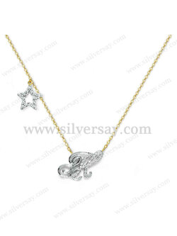 จี้ชื่อ-สร้อยชื่อ จี้ตัวอักษร "H" ติดดาวตุ้งติ้ง ฝังเพชรสวิส พร้อมสร้อยคออิตาลี เงินแท้ 925 ชุบทองคำ22k