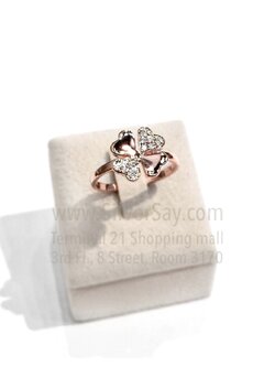 แหวนใบโคลเวอร์ Clover 4 ฝังเพชรสวิส/สลับเกลี้ยง/สีทองชมพูโรสโกลด์