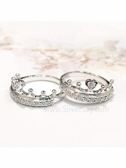 แหวนมงกุฎติดรูปหัวใจฝังเพชรสวิสแถว