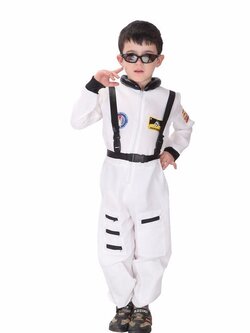 ชุดนักบินอวกาศเต็มตัว สำหรับเด็ก Astronaut สีขาว มาพร้อมแว่นตาสีดำ สายคาดเอวแะไหล่ ส่งฟรี