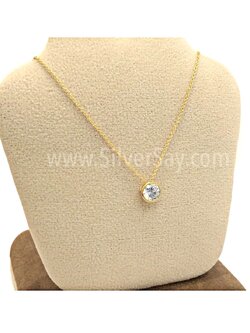 สร้อยคอลายอิตาลีพร้อมจี้เพชรสวิส 3,4,5 มม./ฝังหุ้ม/สีทองคำ22k