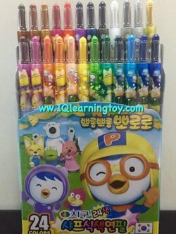 สีเทียนหมุนได้โพโรโร่ แพ็คจำนวน 24 สี สีคมเข้ม ชัดเจน ลื่นไหล ระบายง่าย ช่วยให้ภาพออกมาสวย และดูมีชีวิตชีวา ส่งฟรี